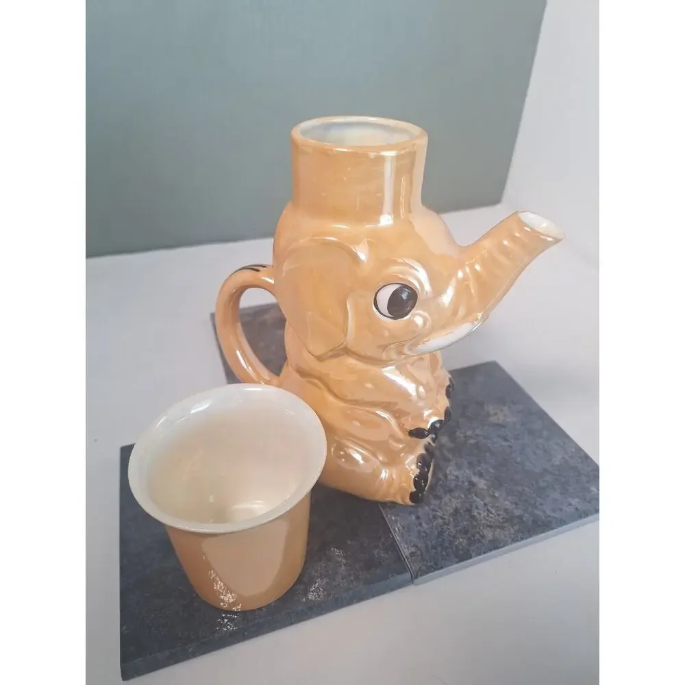 Vintage Shofu Japan Elephant Lusterware Personal Beverage Pitcher & Cup Nice!